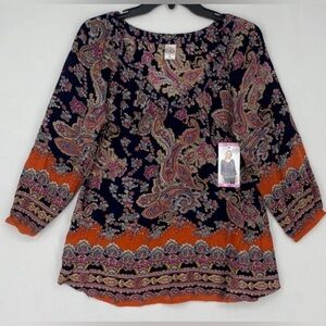 NWT Bila Women’s Boho Paisley Print Flowy Peasant Tunic Top Size Small EUC